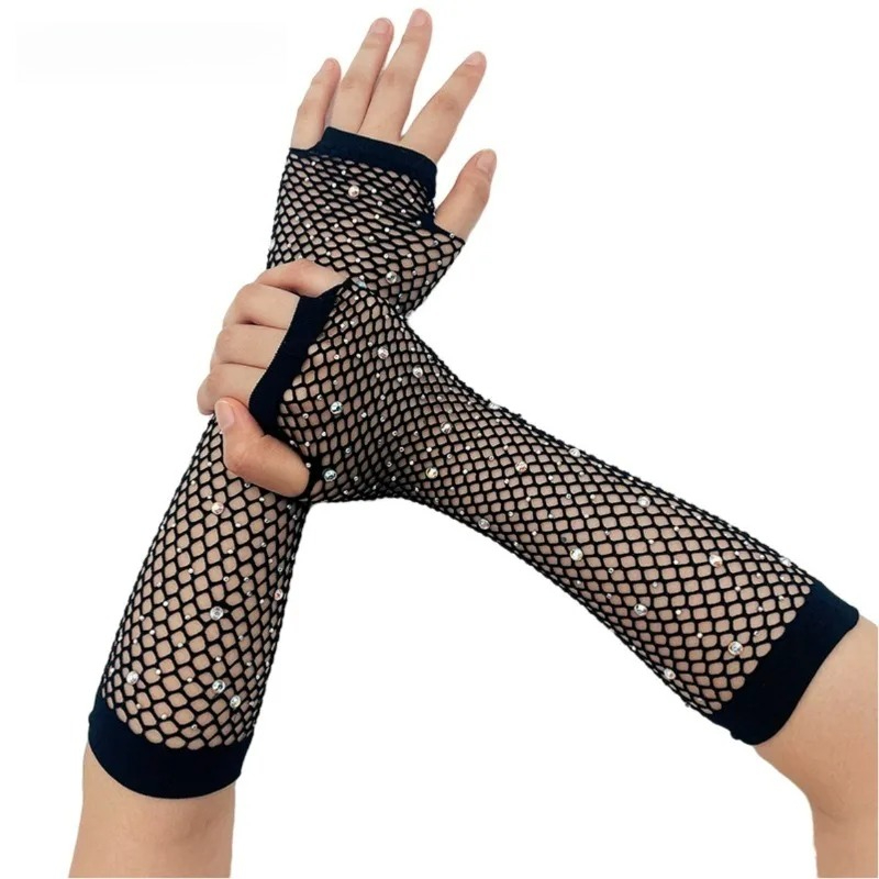 Fingerless Glove Knit - ถุงมือแต่งงานแบบไม่มีนิ้ว ระบายอากาศได้ดี ลายตาข่าย สำหรับผู้หญิง สไตล์ Y2k