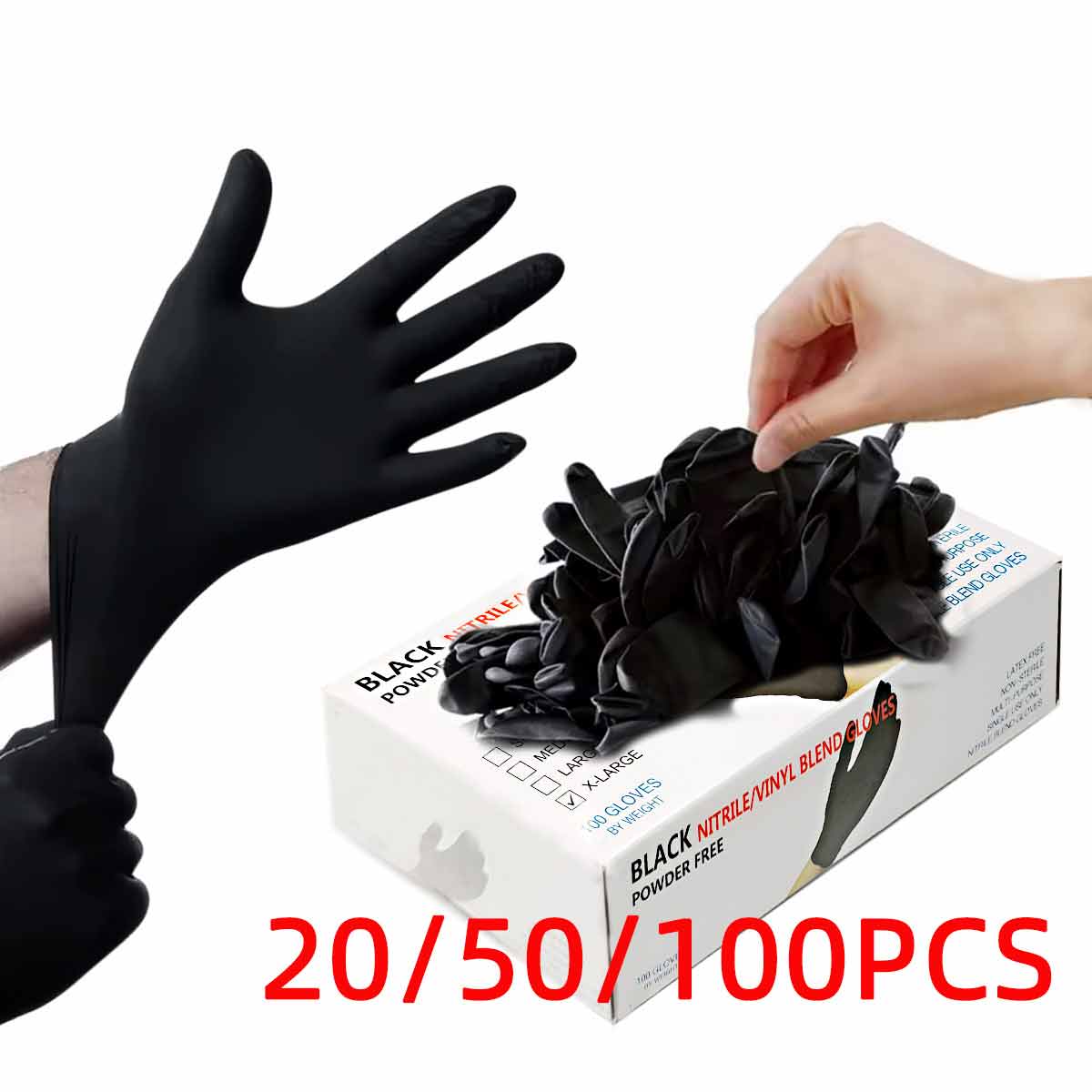 Rubber Glove Cleaning - 20/50/100 ชิ้นถุงมือไวนิลสีดำถุงมือเกรดอาหารถุงมือแบบใช้แล้วทิ้งสำหรับทำความสะอาดการทำอาหารการเตรียมอาหารลาเท็กซ์ฟรีปราศจากแป้ง