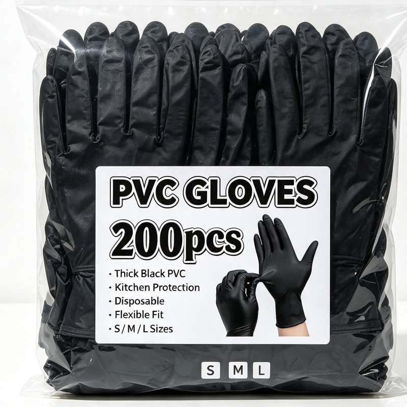 Latex Disposable Glove - ถุงมือสีดำแบบใช้แล้วทิ้ง สำหรับทุกเพศ ปราศจากน้ำยาง ทำจากไนไตรล์และพีวีซี หนา นิ้วแยก