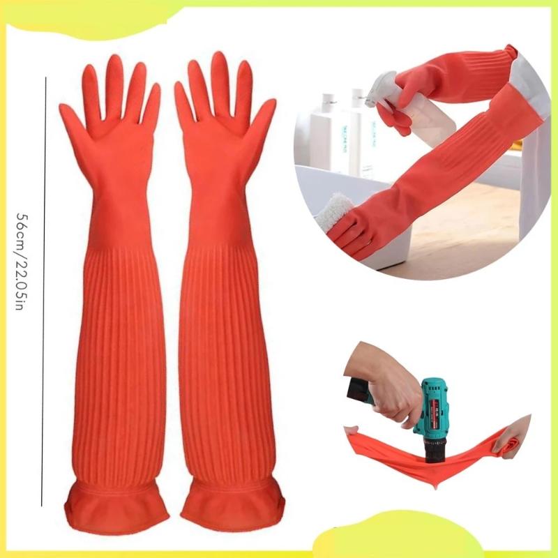 Rubber Glove Cleaning - ถุงมือทำความสะอาดยางกันน้ำกันลื่น วัสดุทนต่อการฉีกขาดยาวพิเศษ ถุงมือป้องกันในครัวสำหรับล้างจานในครัวเรือน