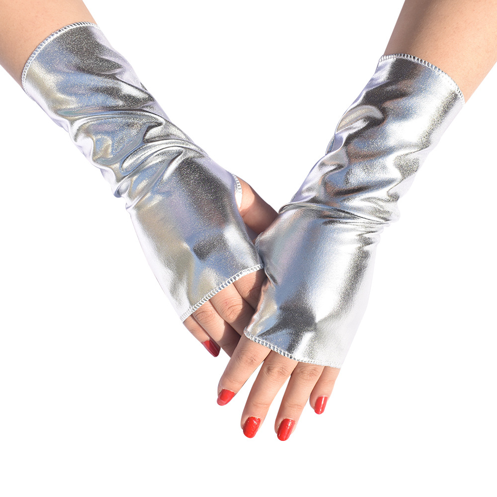 Fingerless Glove Knit - ถุงมือสั้นแบบไม่มีนิ้วสำหรับผู้หญิง 1 คู่ ทำจากหนังเทียมสไตล์พังก์กอธิค แฟชั่นฮิปฮอปสำหรับการแสดงและปาร์ตี้