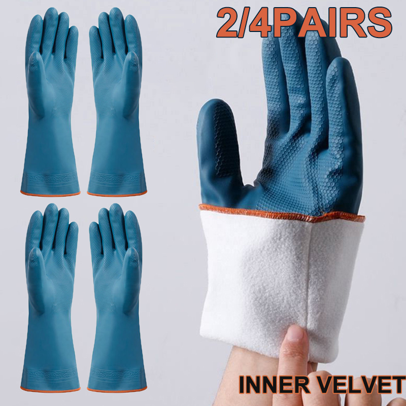 2/4 คู่ถุงมือกันน้ำขนแกะหนาถุง - Rubber Glove Cleaning บทวิจารณ์และราคา